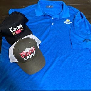 Beer bundle!!! Callaway 2X Corona golf shirt and 2 Coors trucker hats